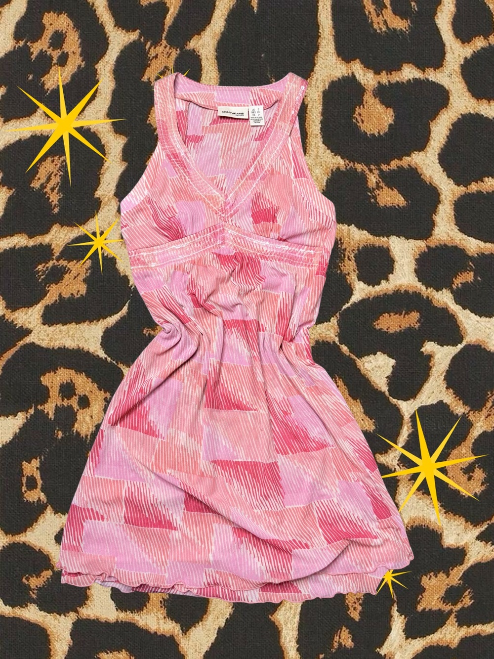 DKNY Petites | y2k Pink Patterned Sheer Summer Vacation Sleeveless Dress | S